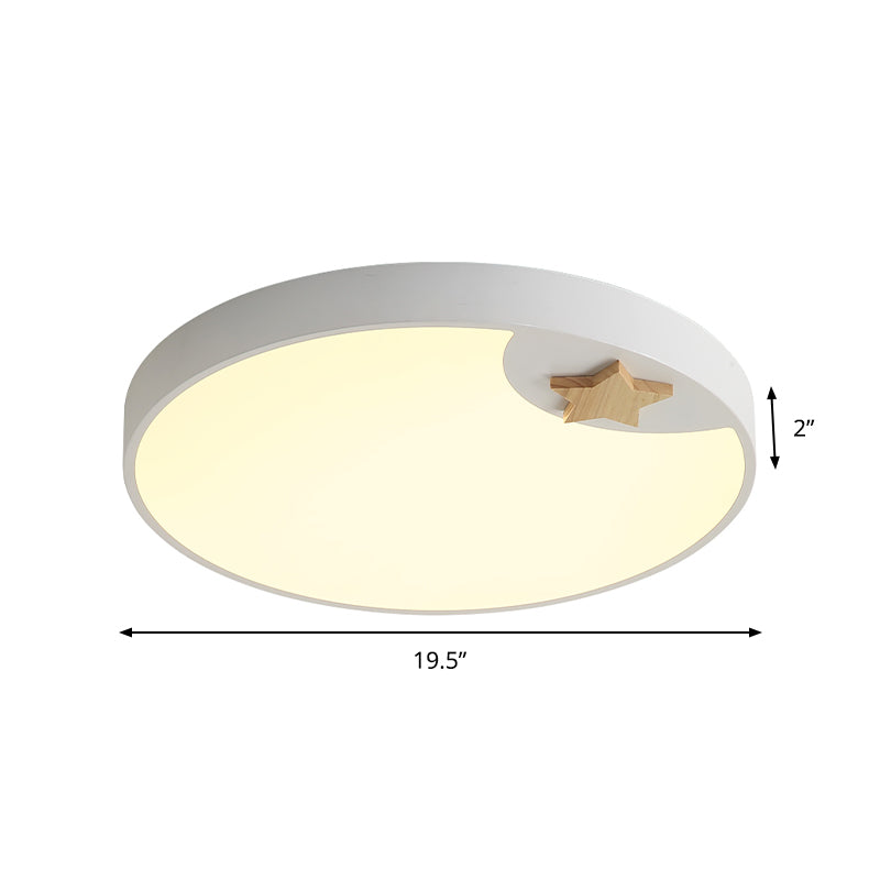 Circle Acrylic Ceiling Fixture Contemporary 16"/19.5" Wide LED White Flush Light with Wood Star Deco Clearhalo 'Ceiling Lights' 'Close To Ceiling Lights' 'Close to ceiling' 'Flush mount' Lighting' 1709505