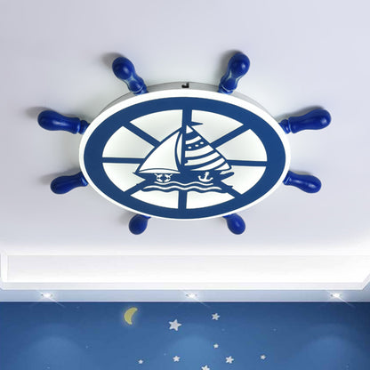Nautical Rudder Flushmount Lighting Acrylic Boys Bedroom LED Close to Ceiling Lamp in Blue, Warm/White Light Blue Clearhalo 'Ceiling Lights' 'Close To Ceiling Lights' 'Close to ceiling' 'Flush mount' Lighting' 1709506
