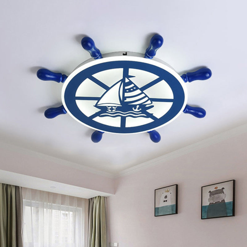 Nautical Rudder Flushmount Lighting Acrylic Boys Bedroom LED Close to Ceiling Lamp in Blue, Warm/White Light Clearhalo 'Ceiling Lights' 'Close To Ceiling Lights' 'Close to ceiling' 'Flush mount' Lighting' 1709507