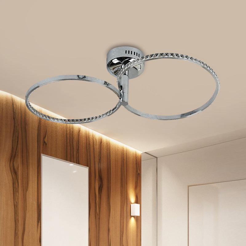Metallic Hoop Semi-Flush Mount Modern Style LED Ceiling Mounted Fixture in Stainless-Steel, Warm Light Stainless-Steel Warm Clearhalo 'Ceiling Lights' 'Close To Ceiling Lights' 'Close to ceiling' 'Semi-flushmount' Lighting' 1709526