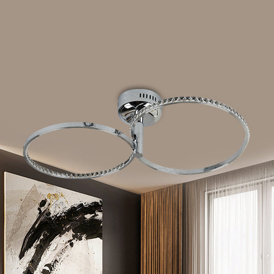 Metallic Hoop Semi-Flush Mount Modern Style LED Ceiling Mounted Fixture in Stainless-Steel, Warm Light Clearhalo 'Ceiling Lights' 'Close To Ceiling Lights' 'Close to ceiling' 'Semi-flushmount' Lighting' 1709527