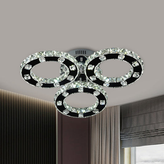 Simple LED Ceiling Light Fixture Stainless-Steel 3-Ring Semi Mount Lighting with Cur Crystal Shade Clearhalo 'Ceiling Lights' 'Close To Ceiling Lights' 'Close to ceiling' 'Flush mount' Lighting' 1709531