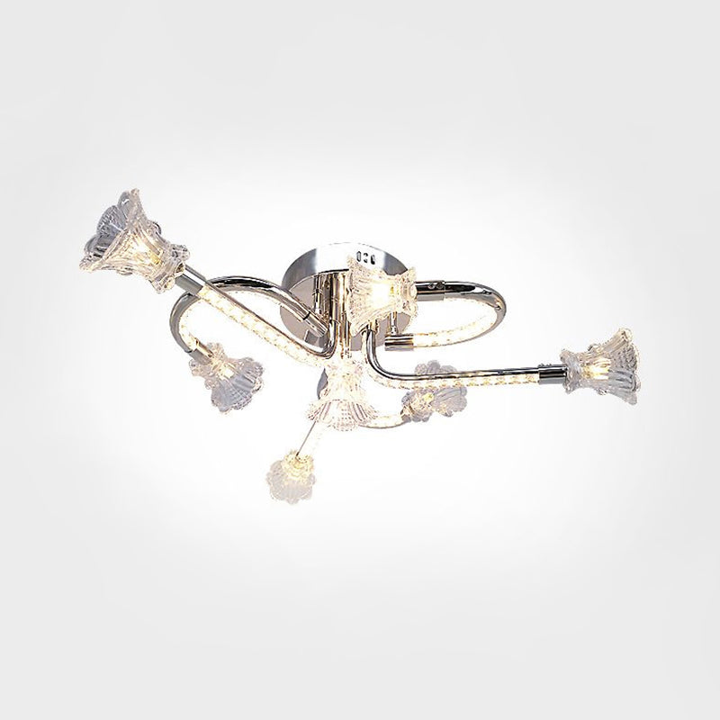 Stainless-Steel LED Floral Semi Flush Contemporary Carved Crystal Ceiling Mounted Fixture in Warm/White Light Clearhalo 'Ceiling Lights' 'Close To Ceiling Lights' 'Close to ceiling' Lighting' 1709535