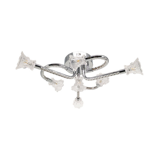 Stainless-Steel LED Floral Semi Flush Contemporary Carved Crystal Ceiling Mounted Fixture in Warm/White Light Clearhalo 'Ceiling Lights' 'Close To Ceiling Lights' 'Close to ceiling' Lighting' 1709536