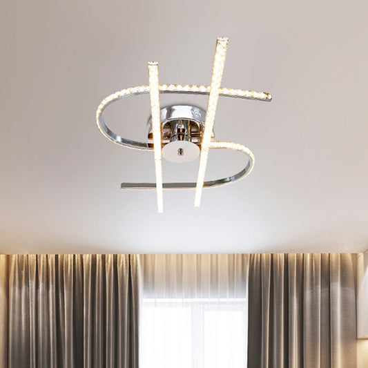 Dollar Sign Bedroom Ceiling Lighting Faceted Crystal LED Simplicity Semi Flush in Stainless-Steel, Warm/White Light Stainless-Steel Clearhalo 'Ceiling Lights' 'Close To Ceiling Lights' 'Close to ceiling' 'Semi-flushmount' Lighting' 1709538