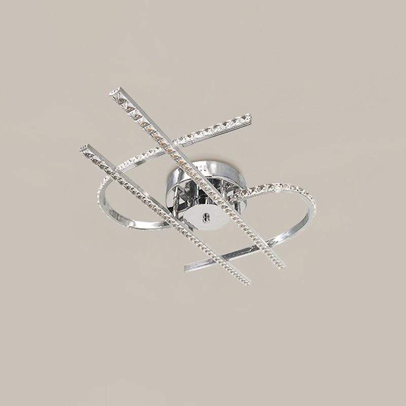 Dollar Sign Bedroom Ceiling Lighting Faceted Crystal LED Simplicity Semi Flush in Stainless-Steel, Warm/White Light Clearhalo 'Ceiling Lights' 'Close To Ceiling Lights' 'Close to ceiling' 'Semi-flushmount' Lighting' 1709539