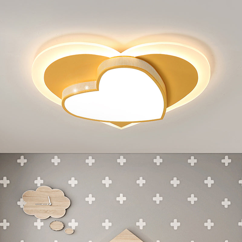 Macaron Loving Heart Flush Light Acrylic LED Bedroom Ceiling Flush Mount in White/Pink/Yellow Yellow Clearhalo 'Ceiling Lights' 'Close To Ceiling Lights' 'Close to ceiling' 'Flush mount' Lighting' 1709550