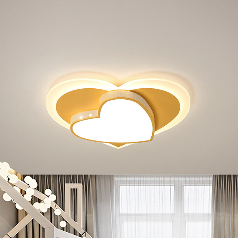Macaron Loving Heart Flush Light Acrylic LED Bedroom Ceiling Flush Mount in White/Pink/Yellow Clearhalo 'Ceiling Lights' 'Close To Ceiling Lights' 'Close to ceiling' 'Flush mount' Lighting' 1709551