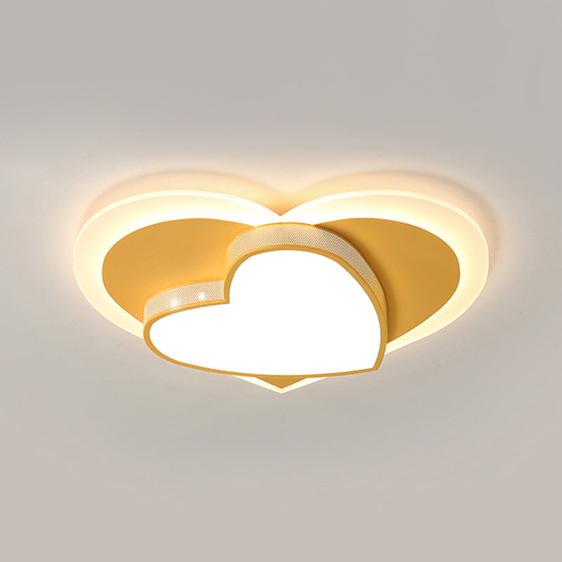 Macaron Loving Heart Flush Light Acrylic LED Bedroom Ceiling Flush Mount in White/Pink/Yellow Clearhalo 'Ceiling Lights' 'Close To Ceiling Lights' 'Close to ceiling' 'Flush mount' Lighting' 1709552