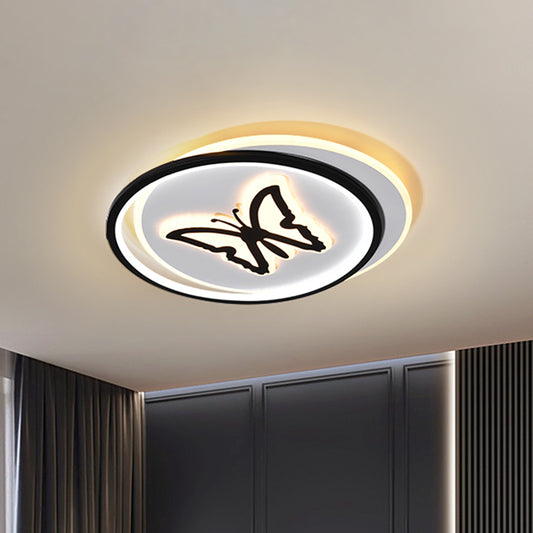 Round/Square Bedroom Ceiling Lamp Acrylic LED Nordic Flush Mount Lighting with Butterfly/Dolphin Design in Black Black A Clearhalo 'Ceiling Lights' 'Close To Ceiling Lights' 'Close to ceiling' 'Flush mount' Lighting' 1709554