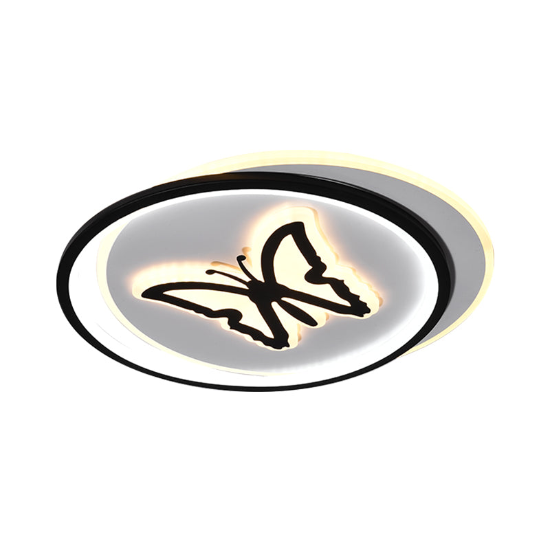 Round/Square Bedroom Ceiling Lamp Acrylic LED Nordic Flush Mount Lighting with Butterfly/Dolphin Design in Black Clearhalo 'Ceiling Lights' 'Close To Ceiling Lights' 'Close to ceiling' 'Flush mount' Lighting' 1709556