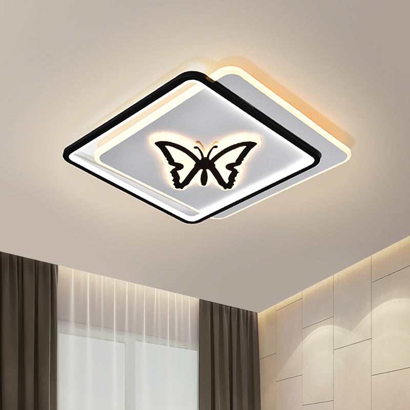 Round/Square Bedroom Ceiling Lamp Acrylic LED Nordic Flush Mount Lighting with Butterfly/Dolphin Design in Black Black B Clearhalo 'Ceiling Lights' 'Close To Ceiling Lights' 'Close to ceiling' 'Flush mount' Lighting' 1709558