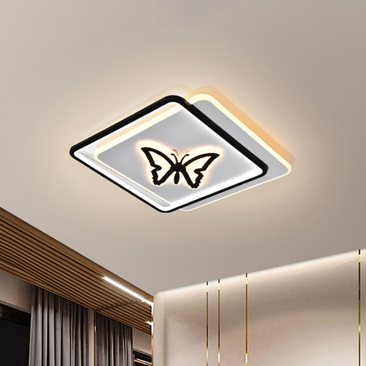 Round/Square Bedroom Ceiling Lamp Acrylic LED Nordic Flush Mount Lighting with Butterfly/Dolphin Design in Black Clearhalo 'Ceiling Lights' 'Close To Ceiling Lights' 'Close to ceiling' 'Flush mount' Lighting' 1709559