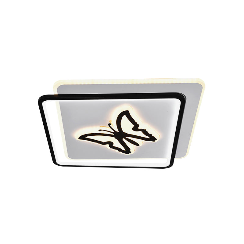 Round/Square Bedroom Ceiling Lamp Acrylic LED Nordic Flush Mount Lighting with Butterfly/Dolphin Design in Black Clearhalo 'Ceiling Lights' 'Close To Ceiling Lights' 'Close to ceiling' 'Flush mount' Lighting' 1709561