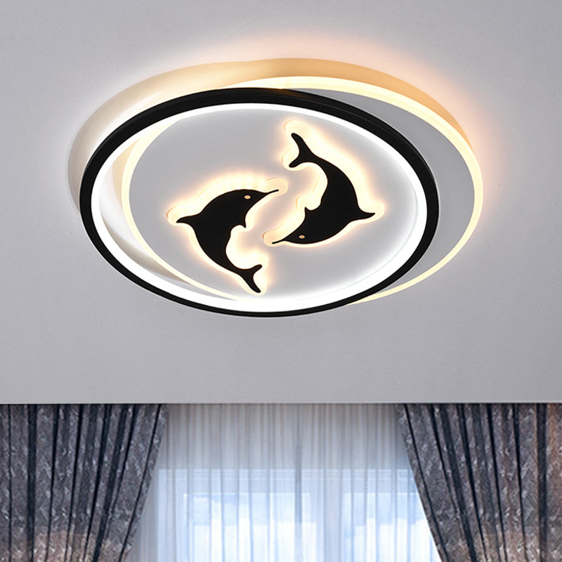 Round/Square Bedroom Ceiling Lamp Acrylic LED Nordic Flush Mount Lighting with Butterfly/Dolphin Design in Black Black C Clearhalo 'Ceiling Lights' 'Close To Ceiling Lights' 'Close to ceiling' 'Flush mount' Lighting' 1709563