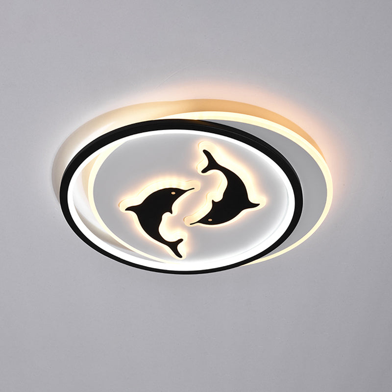 Round/Square Bedroom Ceiling Lamp Acrylic LED Nordic Flush Mount Lighting with Butterfly/Dolphin Design in Black Clearhalo 'Ceiling Lights' 'Close To Ceiling Lights' 'Close to ceiling' 'Flush mount' Lighting' 1709565