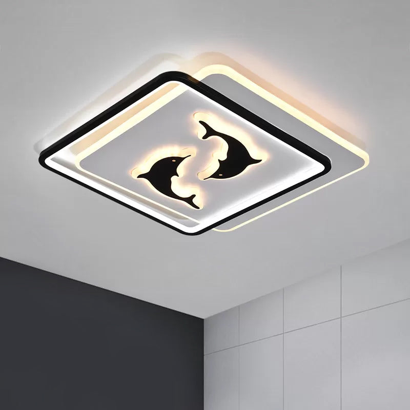 Round/Square Bedroom Ceiling Lamp Acrylic LED Nordic Flush Mount Lighting with Butterfly/Dolphin Design in Black Black D Clearhalo 'Ceiling Lights' 'Close To Ceiling Lights' 'Close to ceiling' 'Flush mount' Lighting' 1709567