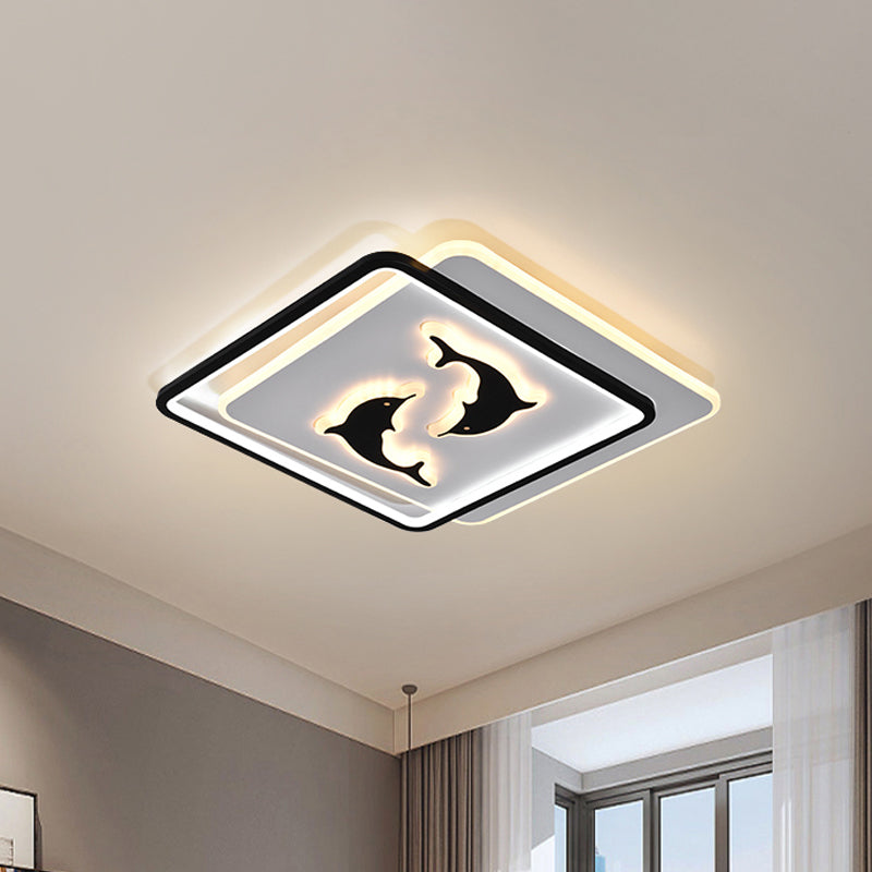 Round/Square Bedroom Ceiling Lamp Acrylic LED Nordic Flush Mount Lighting with Butterfly/Dolphin Design in Black Clearhalo 'Ceiling Lights' 'Close To Ceiling Lights' 'Close to ceiling' 'Flush mount' Lighting' 1709568