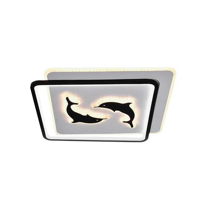 Round/Square Bedroom Ceiling Lamp Acrylic LED Nordic Flush Mount Lighting with Butterfly/Dolphin Design in Black Clearhalo 'Ceiling Lights' 'Close To Ceiling Lights' 'Close to ceiling' 'Flush mount' Lighting' 1709570