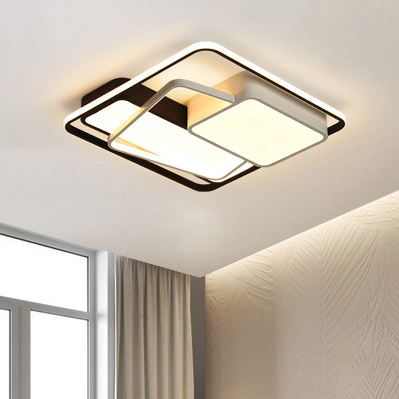 Modernist LED Ceiling Mounted Lamp with Acrylic Shade Black Geometric Flushmount Lighting in Warm/White Light, 18"/21.5" Width - Black-White - Clearhalo - 'Ceiling Lights' - 'Close To Ceiling Lights' - 'Close to ceiling' - 'Flush mount' - Lighting' - 1709759