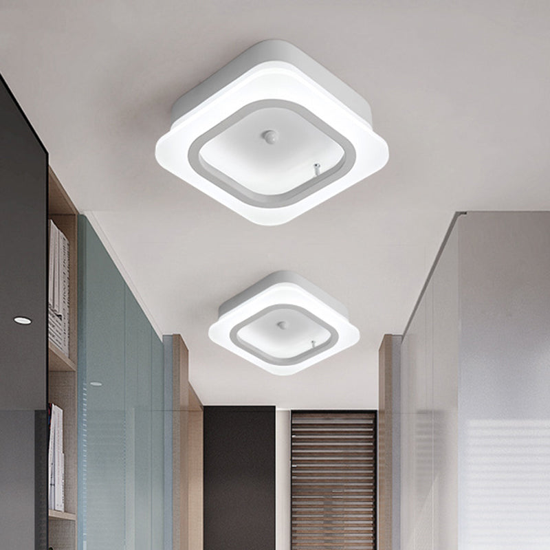 White Square Flush Light Fixture Contemporary LED Metal Ceiling Mounted Light in White/Warm Light White Clearhalo 'Ceiling Lights' 'Close To Ceiling Lights' 'Close to ceiling' 'Flush mount' Lighting' 1709764