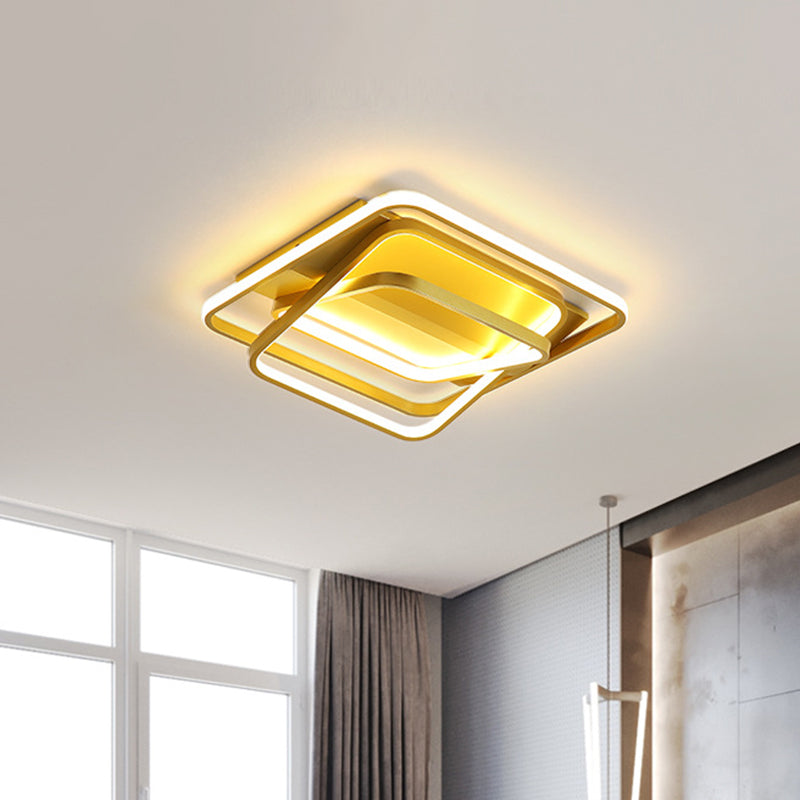 3-Square Frame Ceiling Mounted Light Modernist Metallic LED Gold Flush Lighting Fixture for Living Room Clearhalo 'Ceiling Lights' 'Close To Ceiling Lights' 'Close to ceiling' 'Flush mount' Lighting' 1709769