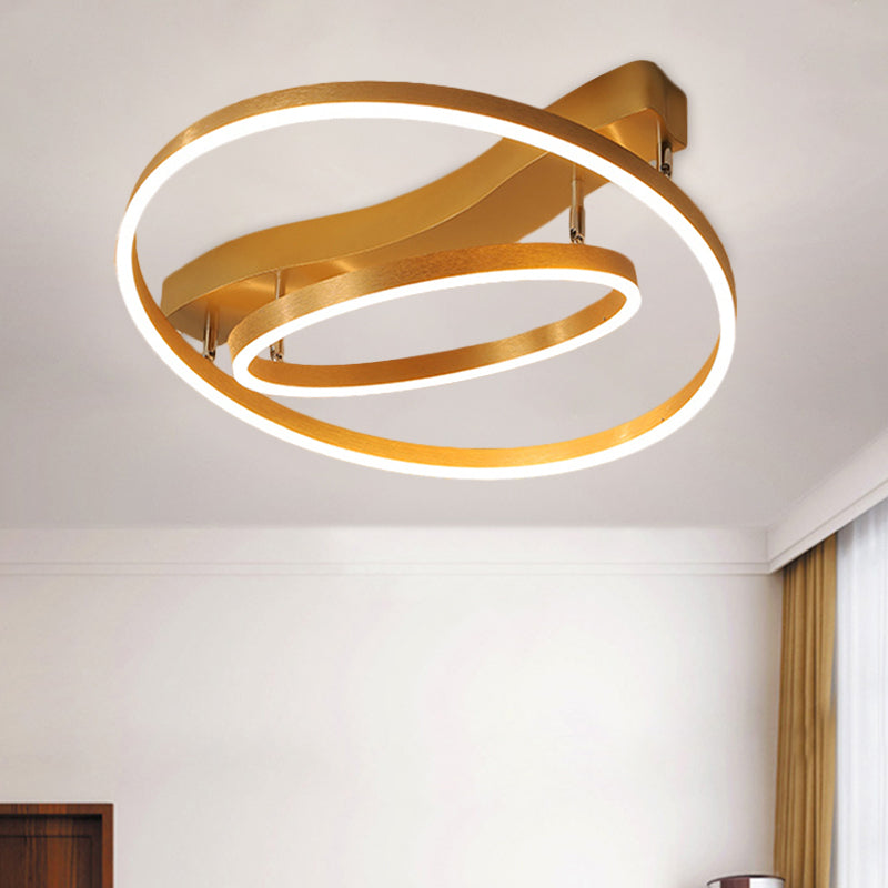 Round Semi Flush Mount Modernist Acrylic LED Gold Flush Light with Rectangle Canopy in Warm/White Light Gold Clearhalo 'Ceiling Lights' 'Close To Ceiling Lights' 'Close to ceiling' 'Semi-flushmount' Lighting' 1709784