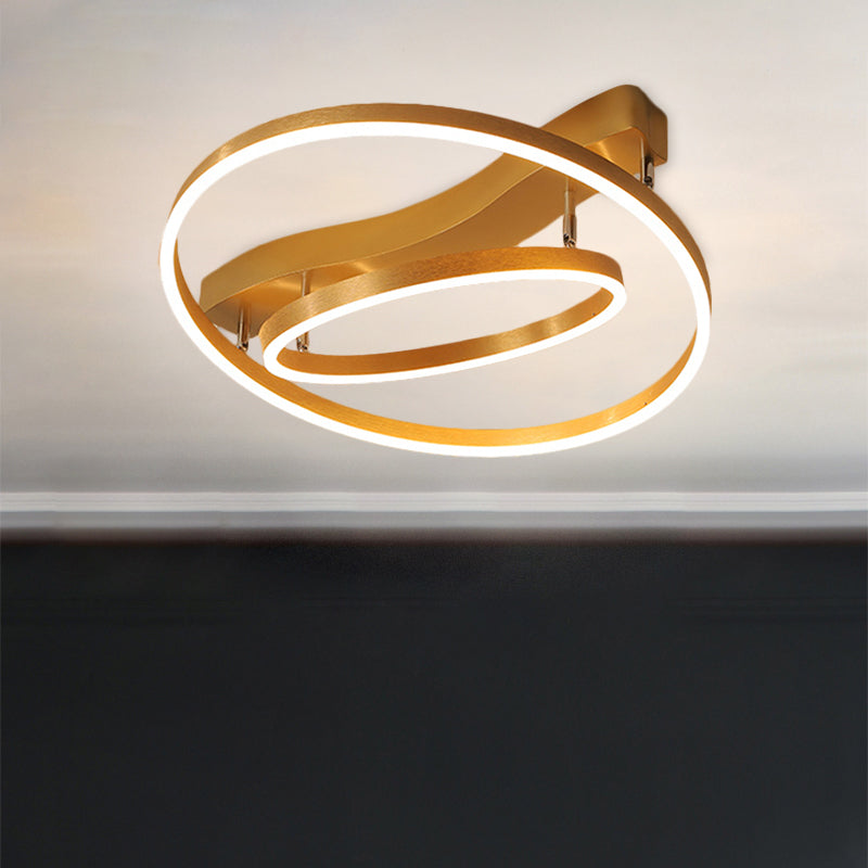 Round Semi Flush Mount Modernist Acrylic LED Gold Flush Light with Rectangle Canopy in Warm/White Light Clearhalo 'Ceiling Lights' 'Close To Ceiling Lights' 'Close to ceiling' 'Semi-flushmount' Lighting' 1709785