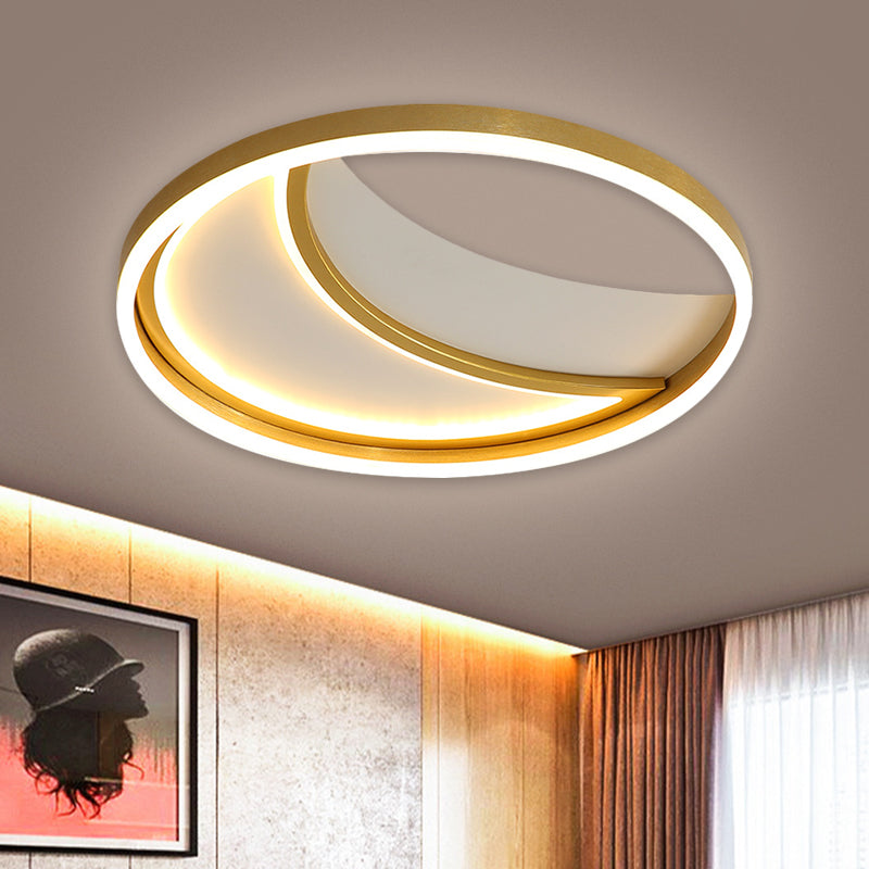Moon Metallic Flush Light Fixture Contemporary LED Gold Flush Mount Lamp in White/3 Color Light - Gold - Clearhalo - 'Ceiling Lights' - 'Close To Ceiling Lights' - 'Close to ceiling' - 'Flush mount' - Lighting' - 1709788