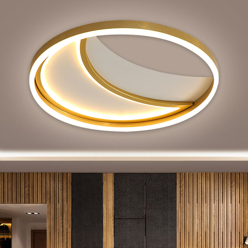 Moon Metallic Flush Light Fixture Contemporary LED Gold Flush Mount Lamp in White/3 Color Light - Clearhalo - 'Ceiling Lights' - 'Close To Ceiling Lights' - 'Close to ceiling' - 'Flush mount' - Lighting' - 1709789