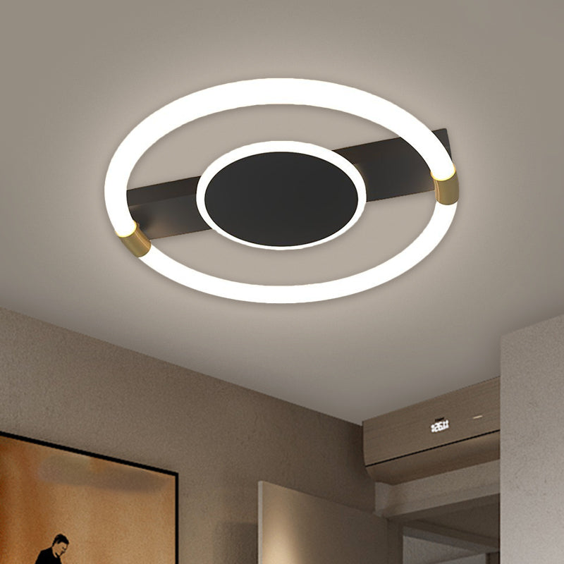 Metal Round Ceiling Light Fixture Minimalist Black/White LED Flush Mount with Rectangle Canopy Black Clearhalo 'Ceiling Lights' 'Close To Ceiling Lights' 'Close to ceiling' 'Flush mount' Lighting' 1709816