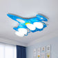 Opal Glass Egg-Like Semi Mount Lighting Cartoon 4 Heads Blue Ceiling Flush with Airplane Design Clearhalo 'Ceiling Lights' 'Close To Ceiling Lights' 'Close to ceiling' 'Semi-flushmount' Lighting' 1709889