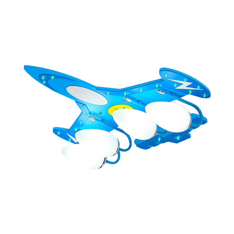 Opal Glass Egg-Like Semi Mount Lighting Cartoon 4 Heads Blue Ceiling Flush with Airplane Design Clearhalo 'Ceiling Lights' 'Close To Ceiling Lights' 'Close to ceiling' 'Semi-flushmount' Lighting' 1709890