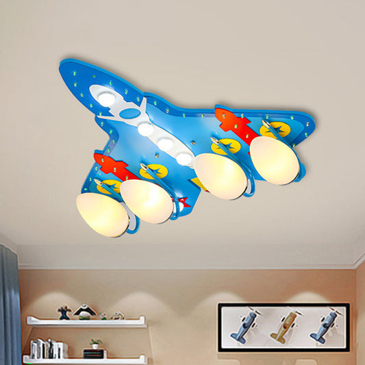 Egg Close to Ceiling Lamp Kids Opaline Glass 4 Lights Nursery Semi Flush Mount Lamp with Aircraft Design in Blue Blue Clearhalo 'Ceiling Lights' 'Close To Ceiling Lights' 'Close to ceiling' 'Semi-flushmount' Lighting' 1709892