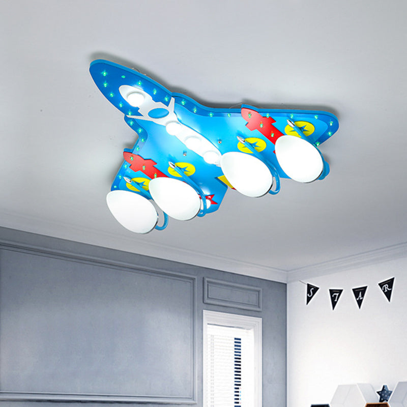Egg Close to Ceiling Lamp Kids Opaline Glass 4 Lights Nursery Semi Flush Mount Lamp with Aircraft Design in Blue Clearhalo 'Ceiling Lights' 'Close To Ceiling Lights' 'Close to ceiling' 'Semi-flushmount' Lighting' 1709893