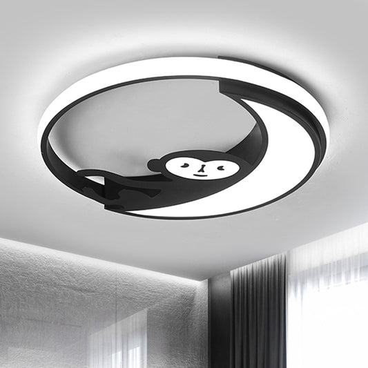 Black/White LED Monkey Flush Mount Lamp Cartoon Style Metal Close to Ceiling Lighting Fixture Black Clearhalo 'Ceiling Lights' 'Close To Ceiling Lights' 'Close to ceiling' 'Flush mount' Lighting' 1709900