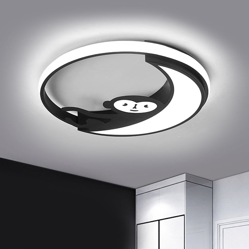 Black/White LED Monkey Flush Mount Lamp Cartoon Style Metal Close to Ceiling Lighting Fixture Clearhalo 'Ceiling Lights' 'Close To Ceiling Lights' 'Close to ceiling' 'Flush mount' Lighting' 1709901