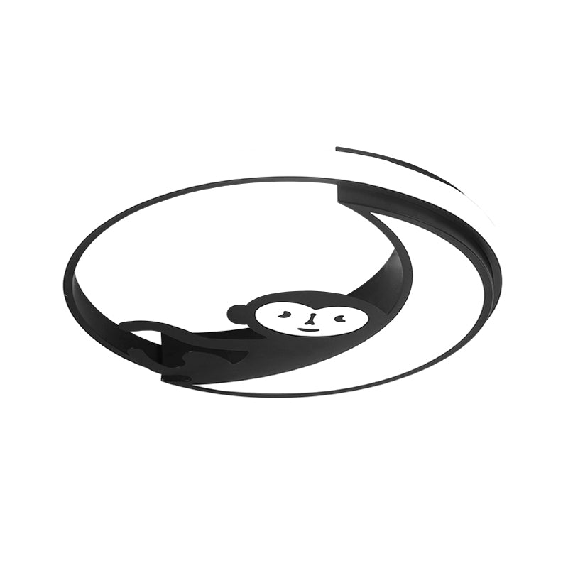 Black/White LED Monkey Flush Mount Lamp Cartoon Style Metal Close to Ceiling Lighting Fixture Clearhalo 'Ceiling Lights' 'Close To Ceiling Lights' 'Close to ceiling' 'Flush mount' Lighting' 1709902