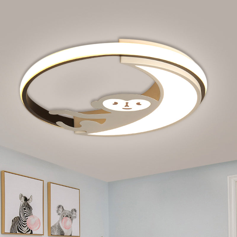 Black/White LED Monkey Flush Mount Lamp Cartoon Style Metal Close to Ceiling Lighting Fixture White Clearhalo 'Ceiling Lights' 'Close To Ceiling Lights' 'Close to ceiling' 'Flush mount' Lighting' 1709904