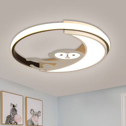 Black/White LED Monkey Flush Mount Lamp Cartoon Style Metal Close to Ceiling Lighting Fixture White Clearhalo 'Ceiling Lights' 'Close To Ceiling Lights' 'Close to ceiling' 'Flush mount' Lighting' 1709904