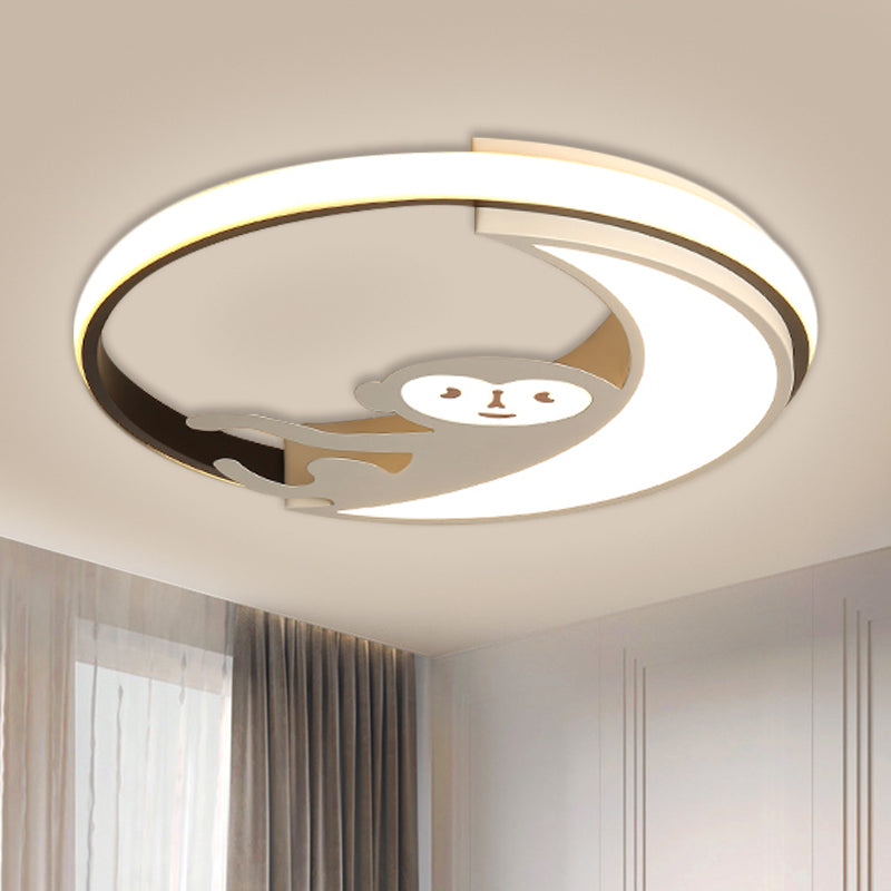 Black/White LED Monkey Flush Mount Lamp Cartoon Style Metal Close to Ceiling Lighting Fixture Clearhalo 'Ceiling Lights' 'Close To Ceiling Lights' 'Close to ceiling' 'Flush mount' Lighting' 1709905