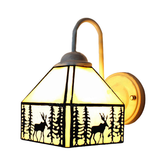 Lodge Style Deer Wall Mount Light Beige Glass 1 Light Wall Sconce Lighting for Living Room Clearhalo 'Industrial' 'Middle century wall lights' 'Tiffany wall lights' 'Tiffany' 'Wall Lamps & Sconces' 'Wall Lights' Lighting' 170997