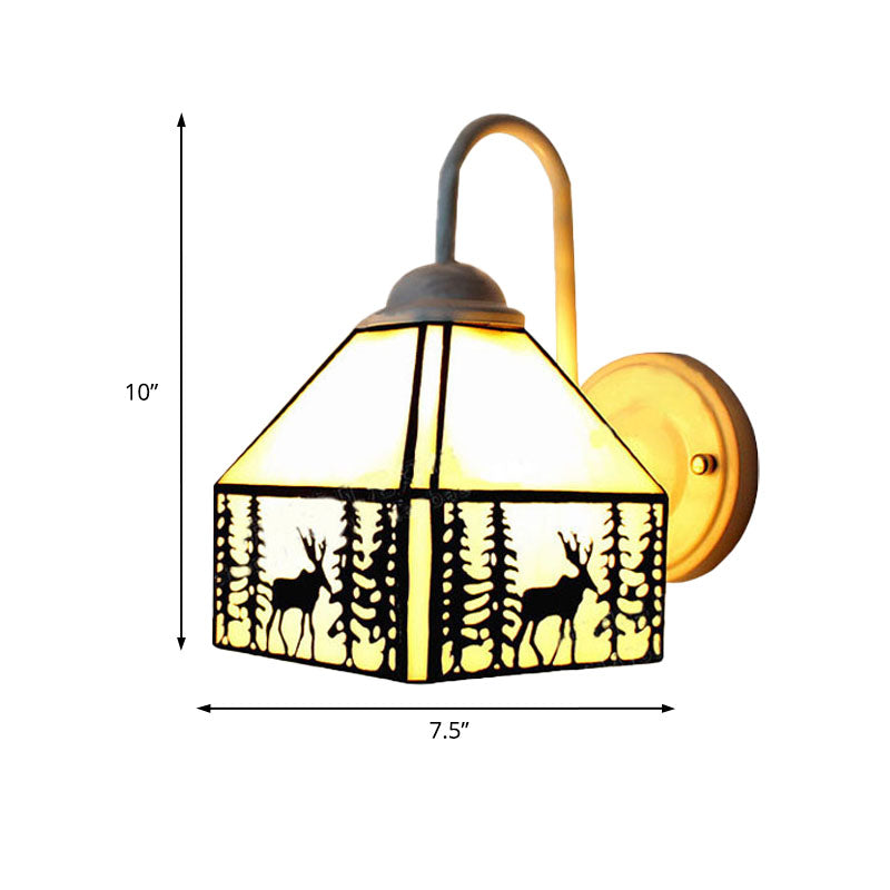 Lodge Style Deer Wall Mount Light Beige Glass 1 Light Wall Sconce Lighting for Living Room Clearhalo 'Industrial' 'Middle century wall lights' 'Tiffany wall lights' 'Tiffany' 'Wall Lamps & Sconces' 'Wall Lights' Lighting' 170998