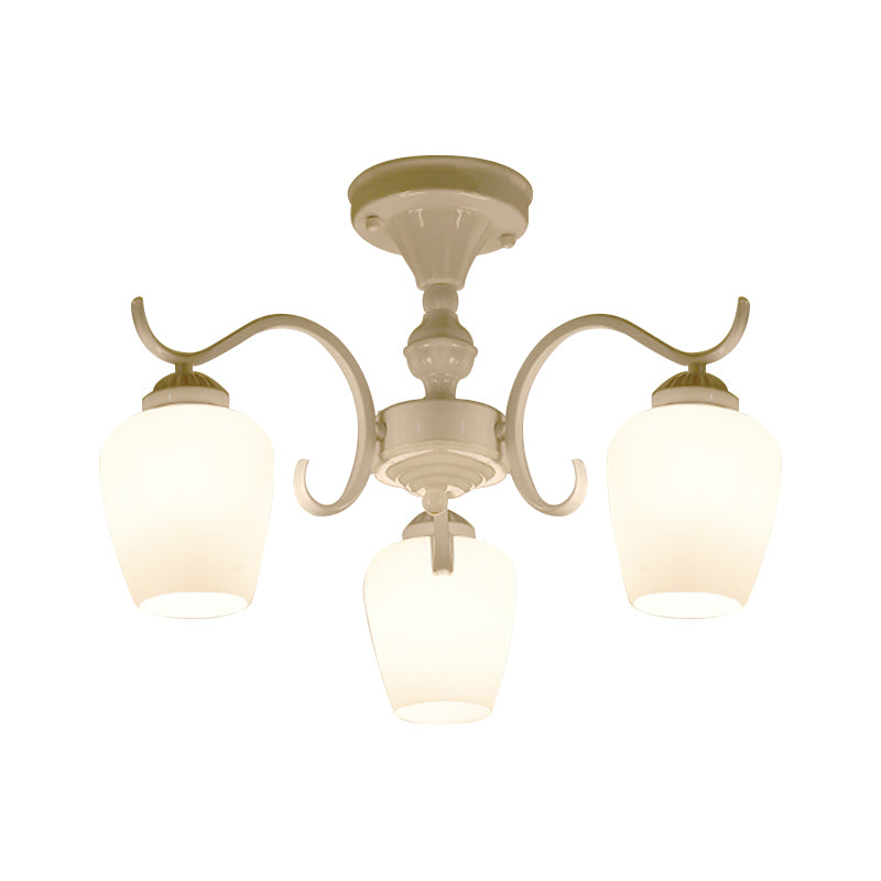 18.5"/24.5" W White 6-Light Ceiling Lamp Countryside Opaline Glass Cone Semi Flush Chandelier Clearhalo 'Ceiling Lights' 'Close To Ceiling Lights' 'Close to ceiling' 'Glass shade' 'Glass' 'Island Lights' 'Semi-flushmount' Lighting' 1710312