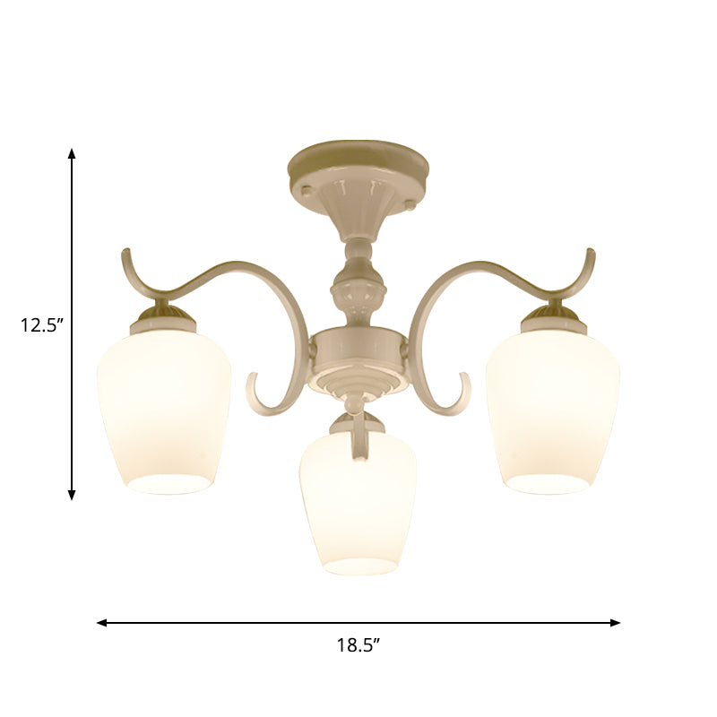 18.5"/24.5" W White 6-Light Ceiling Lamp Countryside Opaline Glass Cone Semi Flush Chandelier Clearhalo 'Ceiling Lights' 'Close To Ceiling Lights' 'Close to ceiling' 'Glass shade' 'Glass' 'Island Lights' 'Semi-flushmount' Lighting' 1710313