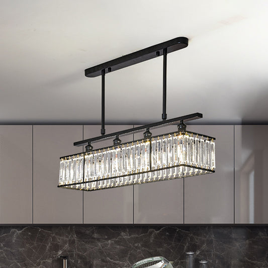 Simplicity 4 Heads Island Light Champagne/Black Rectangle Suspension Lighting with Crystal Prisms Shade Black Clearhalo 'Ceiling Lights' 'Island Lights' Lighting' 1710319