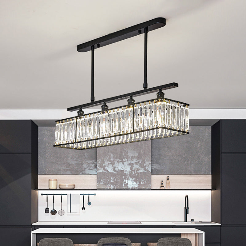 Simplicity 4 Heads Island Light Champagne/Black Rectangle Suspension Lighting with Crystal Prisms Shade Clearhalo 'Ceiling Lights' 'Island Lights' Lighting' 1710320
