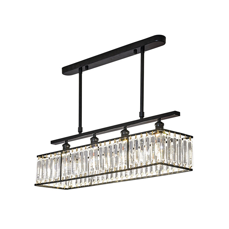 Simplicity 4 Heads Island Light Champagne/Black Rectangle Suspension Lighting with Crystal Prisms Shade Clearhalo 'Ceiling Lights' 'Island Lights' Lighting' 1710321