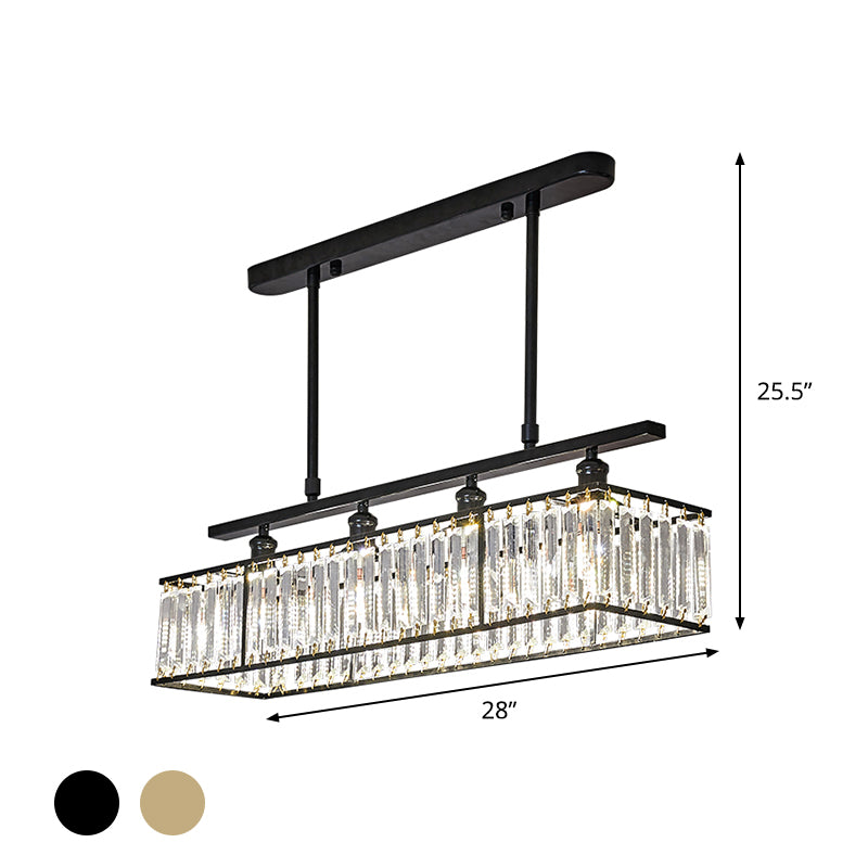 Simplicity 4 Heads Island Light Champagne/Black Rectangle Suspension Lighting with Crystal Prisms Shade Clearhalo 'Ceiling Lights' 'Island Lights' Lighting' 1710322