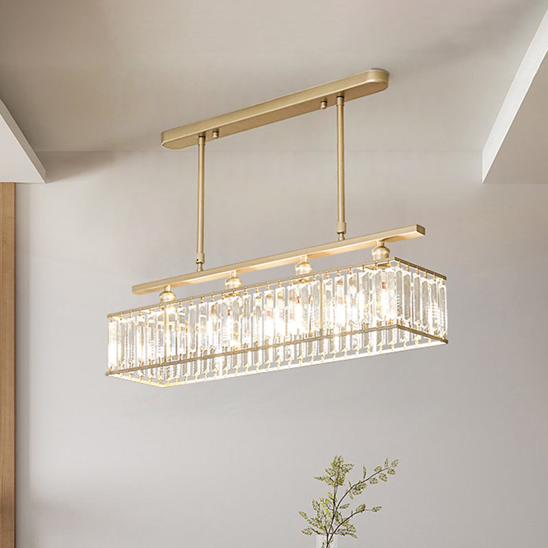 Simplicity 4 Heads Island Light Champagne/Black Rectangle Suspension Lighting with Crystal Prisms Shade Champagne Clearhalo 'Ceiling Lights' 'Island Lights' Lighting' 1710323